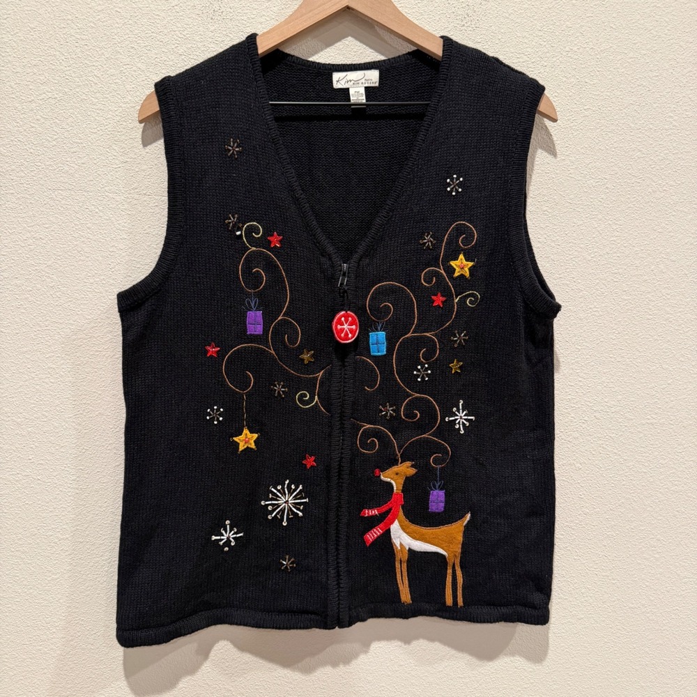 KIM ROGERS Womens Vest Ugly Christmas Sweater Festive Reindeer Kitschy PM